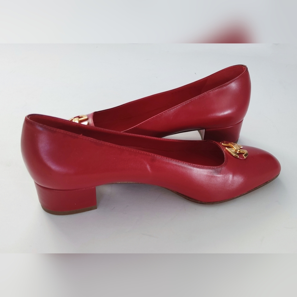 Celine Paris Red Leather Heels with Gold Logo. Size 34 EU. New. - Picture 5 of 8